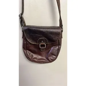 Jack Georges Voyager Crossbody Saddle Bag Purse Brown Genuine Embossed Leather thumbnail 4