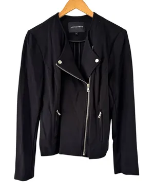 Alice Hope Moto Jacket Black Zip Up Blazer Career Office Fitted‎ Size M thumbnail 1