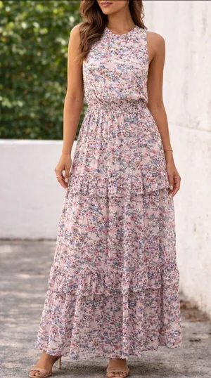 FSL Apparel floral print ruffled halter top maxi dress thumbnail 1