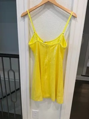 Rare London Yellow Sequin Mini Dress Spaghetti Strap Size US 6 NWT thumbnail 4