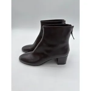 Mango Claro Chocolate Brown Mini Block Heel Leather Round Toe Ankle Boots 8.5 thumbnail 8