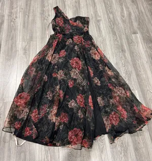 New Lulus Black Floral Organza One-Shoulder Maxi Dress Size XL MSRP $138 thumbnail 12