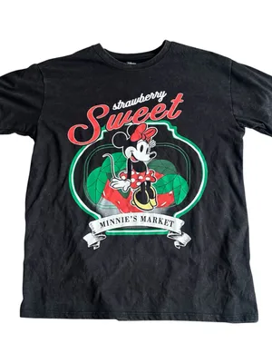 Disney Minnie Mouse Strawberry Sweet Black Graphic T-Shirt Large thumbnail 1