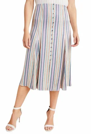 Maeve Anthropologie Freya Satin Multi Striped Midi Skirt Womens 4 thumbnail 1