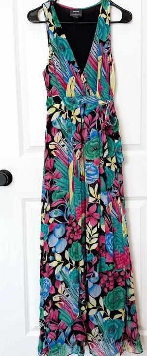 Anthropologie Cupro Faux Wrap Maxi Dress Size 0 Floral‎ Resort Tropical Vacation thumbnail 1
