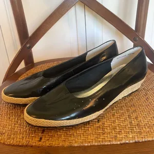 Ros Hommerson Envy black leather espadeille wedge heel 9 thumbnail 6