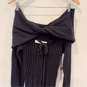 ASTR Yalitza Black Off Shoulder Cutout Maxi Sweater Dress Small NWT thumbnail 3