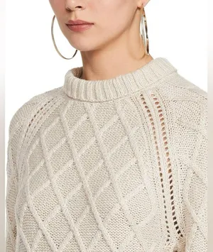 American Eagle Cable Knit Long Sleeve Cropped Sweater, Tan/Beige, Size S, EUC thumbnail 4