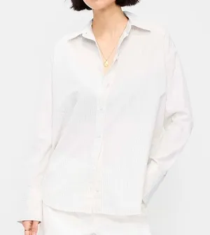 Old Navy Tie-Back Open-Back Button-Down Shirt Neutral Stripe Women’s M thumbnail 1