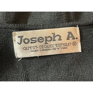 Joseph A. VTG Black Silk Blend Stretch V-neck Beaded Hem Top M thumbnail 4