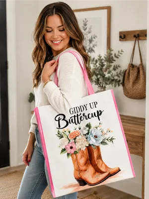 Giddy Up Buttercup Floral Cowboy Tote in Pink and Brown thumbnail 1