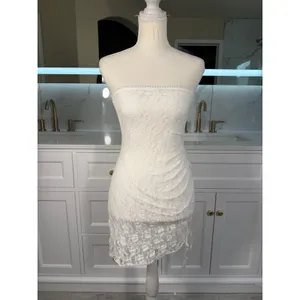 ace Tube Dress Womens Small White Ruched Strapless Bodycon Mini thumbnail 8