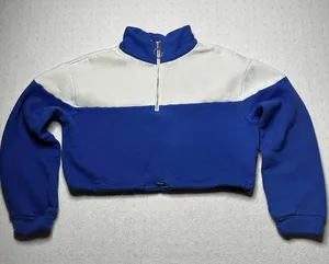 Princess Polly Cropped Half-Zip Pullover Sweatshirt – Women’s US 6 – Blue White thumbnail 1