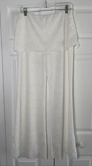 Prana Breathe Skirted Wide Leg Pants Womens Size M White Pointelle Knit Yoga‎ thumbnail 1