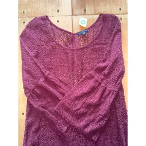 American Eagle Outfitters‎ Crochet Bell Sleeve Mini Dress Plum Purple M thumbnail 2