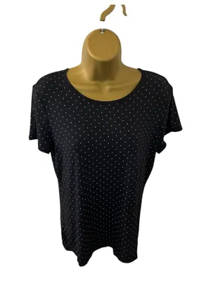 Ann Taylor Polka Dot Back Zip Top Short Sleeve Navy White M thumbnail 1