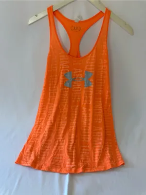 Under Armour Neon Orange Racerback Tank with Silver Logo thumbnail 1