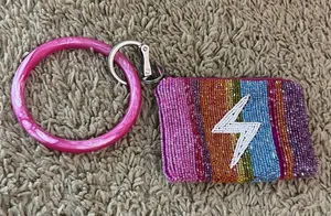 Colorful Lightening Bolt Wallet and Pink Key Ring thumbnail 2