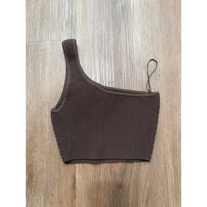BABATON Sculpt Knit Rich Mocha Brown‎ One Shoulder Crop Top XS thumbnail 3
