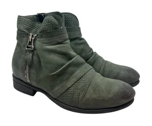 Miz Mooz Sunny Green Leather‎ Ankle Booties Boots Ruched Zip EU 36 US 6 Womens thumbnail 1