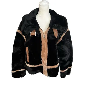 Faux Shearling Aviator Jacket Black Tan Faux Fur Moto Coat S thumbnail 2