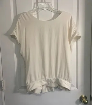 Women's Cream Short-Sleeve Blouse - Casual Easycare Top thumbnail 1