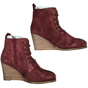 Diba Blake Suede Bootie Burgundy Lace Up Wedge Ankle Boots Women Size 8.5‎ thumbnail 5