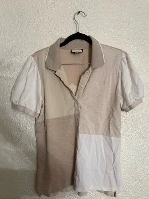 Tuckernuck Sandstone Colorblock Pique Puff Sleeve Peggy Polo Shirt Size M thumbnail 4