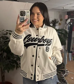 Edikted Cowboys Snap Front Varsity Jacket White Size Large thumbnail 1