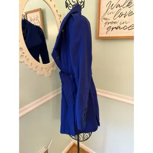 Guess Trench Coat Womens Small Blue Good Wool Blend‎ Double Breasted Belted thumbnail 5