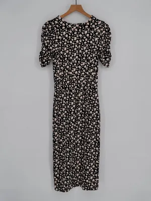 Free People Black & Cream Floral Cutout Back Midi Dress XS thumbnail 2