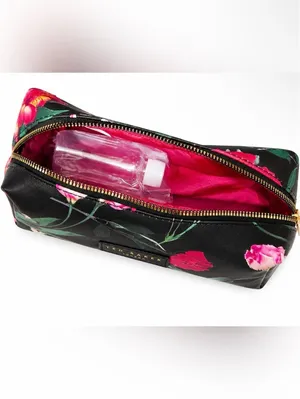 Ted Baker London Black Floral Makeup Pouch with Vibrant Pink Blooms thumbnail 3