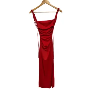 Shareen Collections Australia Red Ribbed Ruched Open Back Midi Dress Size US 2 thumbnail 2