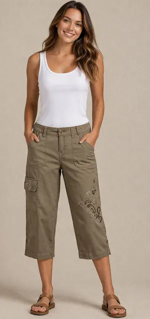 Cache Crop Cargo Pant Rhinestone Stud Adjustable Length Embellished NWT $98 Sz14 thumbnail 1