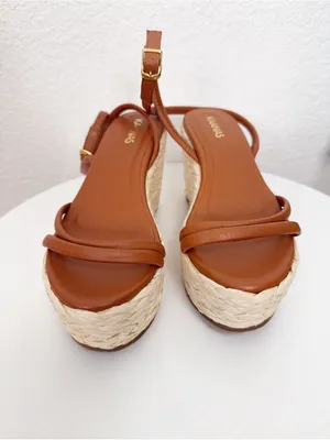 Kaanas Burica Naked Raffia Wedge Brandy Summer Platform Size 6 thumbnail 2