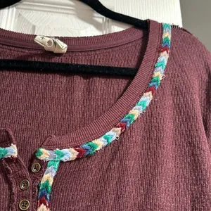 We The Free Wine Rainbow Knit Blouse Top Long Sleeve Thin Sweater large thumbnail 5