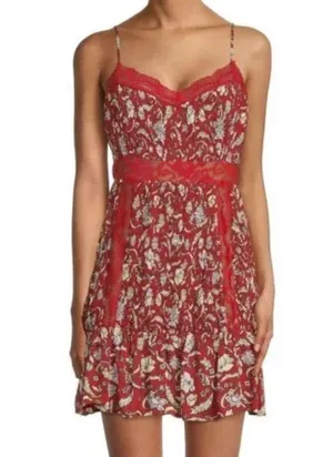 Free People NWT intimately cherry combo lace trim slip nightie mini Dress M thumbnail 3