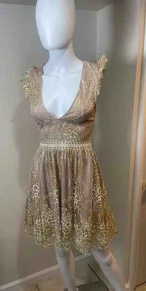 Hello Molly Gold Embellished V-Neck Mini Dress thumbnail 1