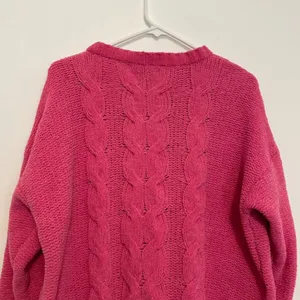 AMERICAN EAGLE AEO AE Chenille Cable Knit Sweater Bright Pink Barbie Oversized L thumbnail 13