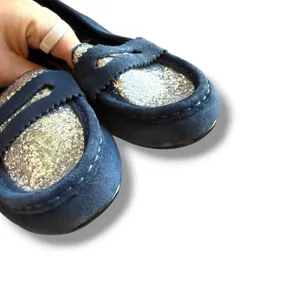Joan Boyce Loafers Womens 8.5 Navy Suede Silver Glitter Penny Flats 191670 thumbnail 5