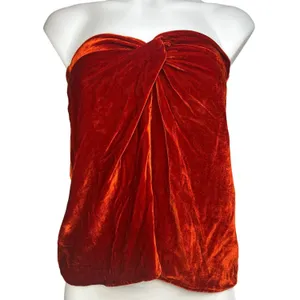 Reformation Women's Orange Velour Velvet Twist Front Strapless Tube Top Size 2 thumbnail 4