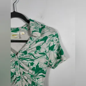 Maeve Anthropologie Green‎ Floral Ruched Button Front Top Size Small Collared thumbnail 6