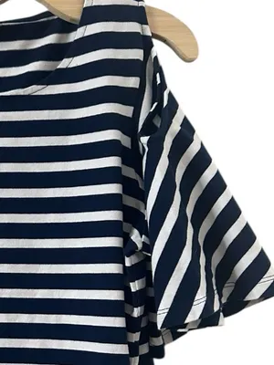Ralph Lauren Navy White Nautical Striped Cold-Shoulder Short Sleeve Top M thumbnail 3