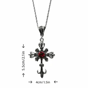 Ruby cross silver‎ tone pendant necklace faux fashion jewelry thumbnail 4