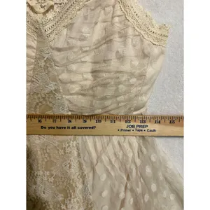 Ryu Cream Whimsical‎ Lace Swiss Dot Tulle Midi Dress Smocked Back NWT Large thumbnail 9
