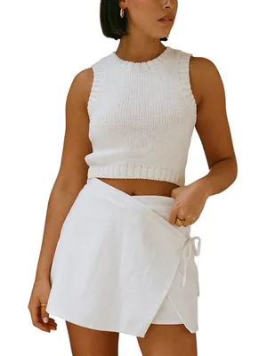NWT Sabo Skirt Alani White Linen Wrap Mini Skort thumbnail 1