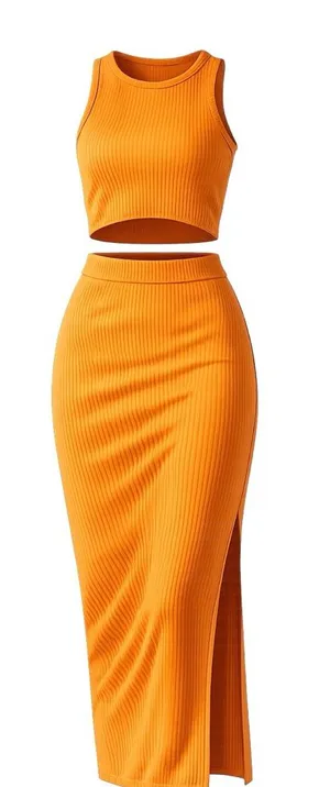 Shein Women’s Sunset Vibes Ribbed Two-Piece Set thumbnail 1