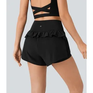 Halara Breezeful High Waisted Ruffle Contrast Mesh Yoga Shorts Black Small thumbnail 2