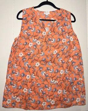 J.Jill Love Linen Tank Top Size M Orange Floral Sleeveless Blouse thumbnail 1