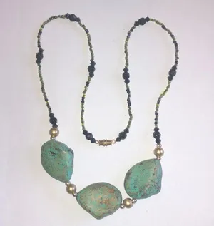 Vintage Turquoise Color and Black Glass Beaded Boho Necklace thumbnail 1